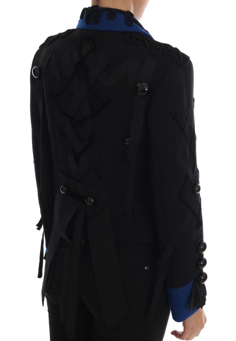 Chic Black & Blue Short Trench Jacket - GlamHub Luxury and Icon Brand Clothing