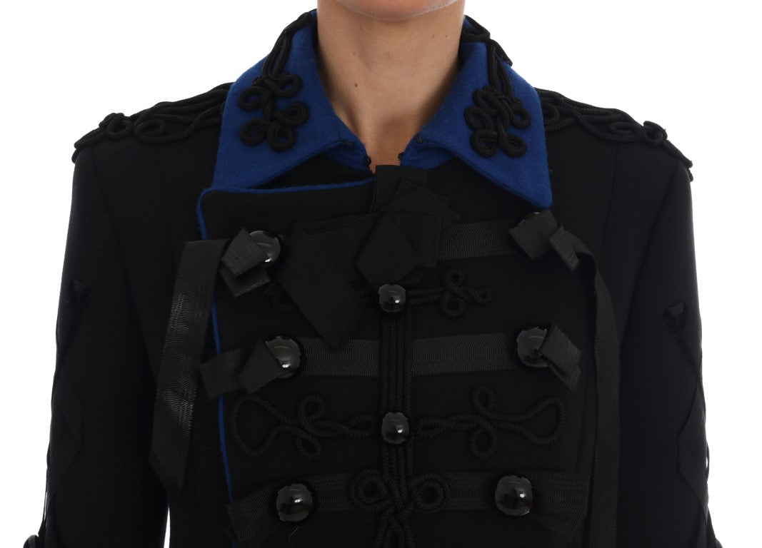 Chic Black & Blue Short Trench Jacket - GlamHub Luxury and Icon Brand Clothing