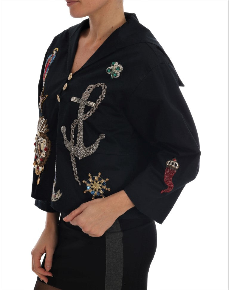 Enchanted Blue Crystal Embroidered Coat - GlamHub Luxury and Icon Brand Clothing