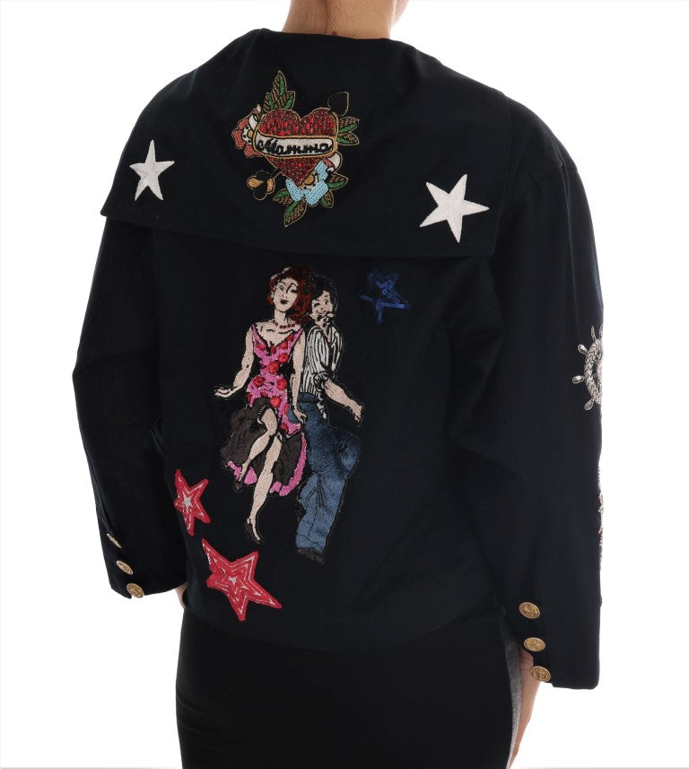 Enchanted Blue Crystal Embroidered Coat - GlamHub Luxury and Icon Brand Clothing