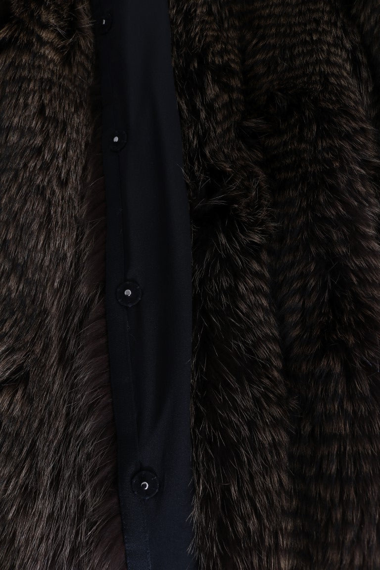 Elegant Brown Raccoon Fur Knee-Length Coat - GlamHub Luxury and Icon Brand Clothing