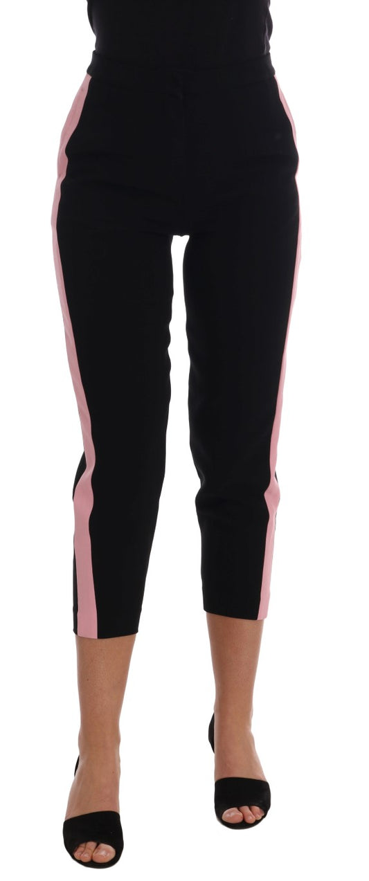 Chic Black Capri Pants with Pink Side Stripes - GlamHub Luxury and Icon Brand Clothing