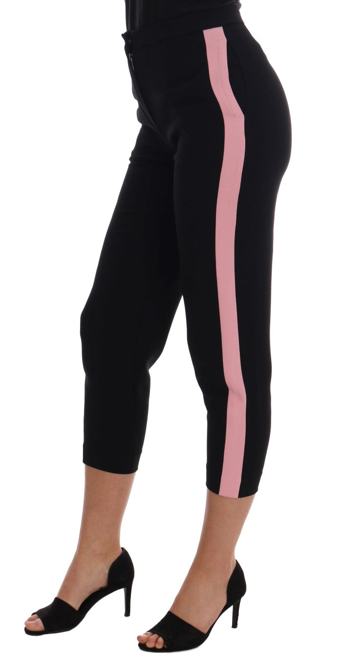 Chic Black Capri Pants with Pink Side Stripes - GlamHub Luxury and Icon Brand Clothing