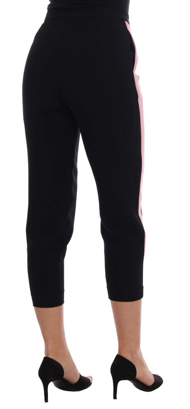 Chic Black Capri Pants with Pink Side Stripes - GlamHub Luxury and Icon Brand Clothing