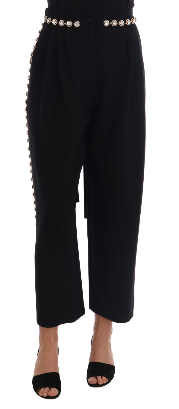 Elegant High-Waist Ankle Pants with Gold Detailing - GlamHub Luxury and Icon Brand Clothing