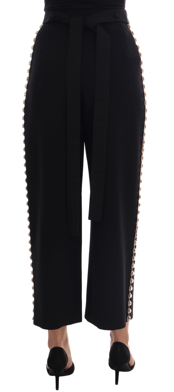 Elegant High-Waist Ankle Pants with Gold Detailing - GlamHub Luxury and Icon Brand Clothing