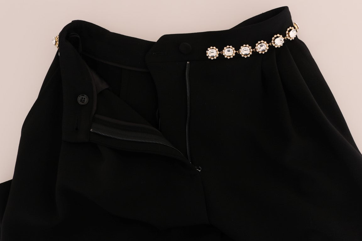 Elegant High-Waist Ankle Pants with Gold Detailing - GlamHub Luxury and Icon Brand Clothing