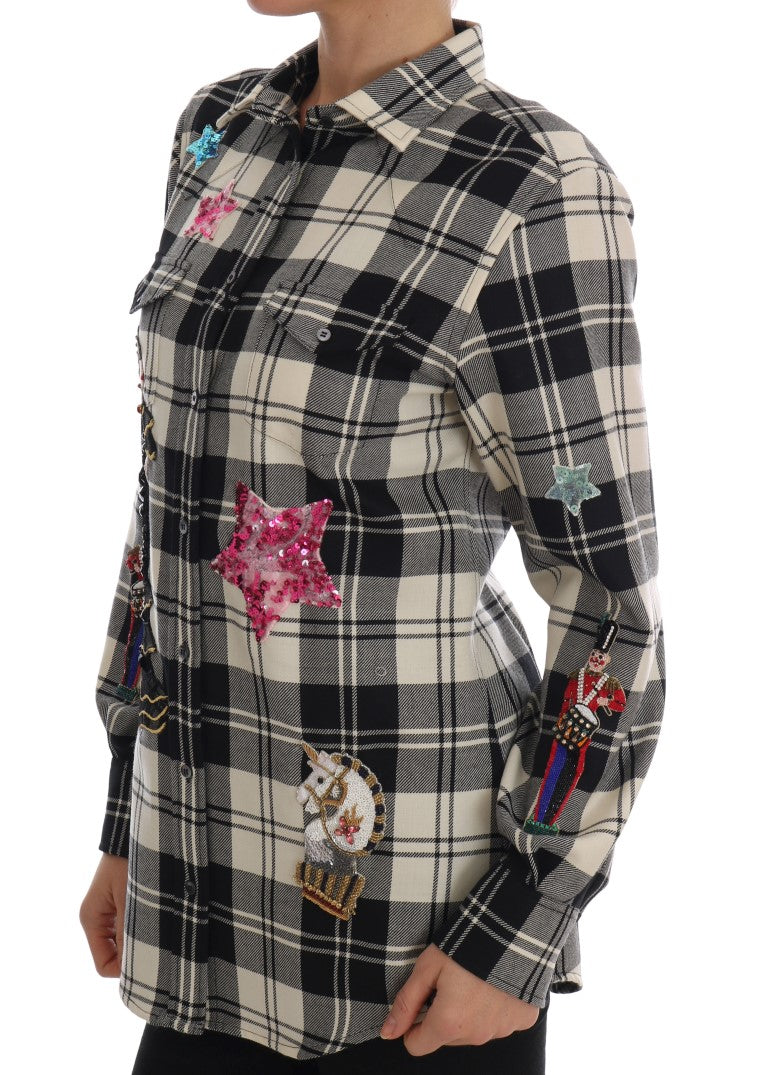 Enchanted Sequin Checkered Wool Shirt - GlamHub Luxury and Icon Brand Clothing