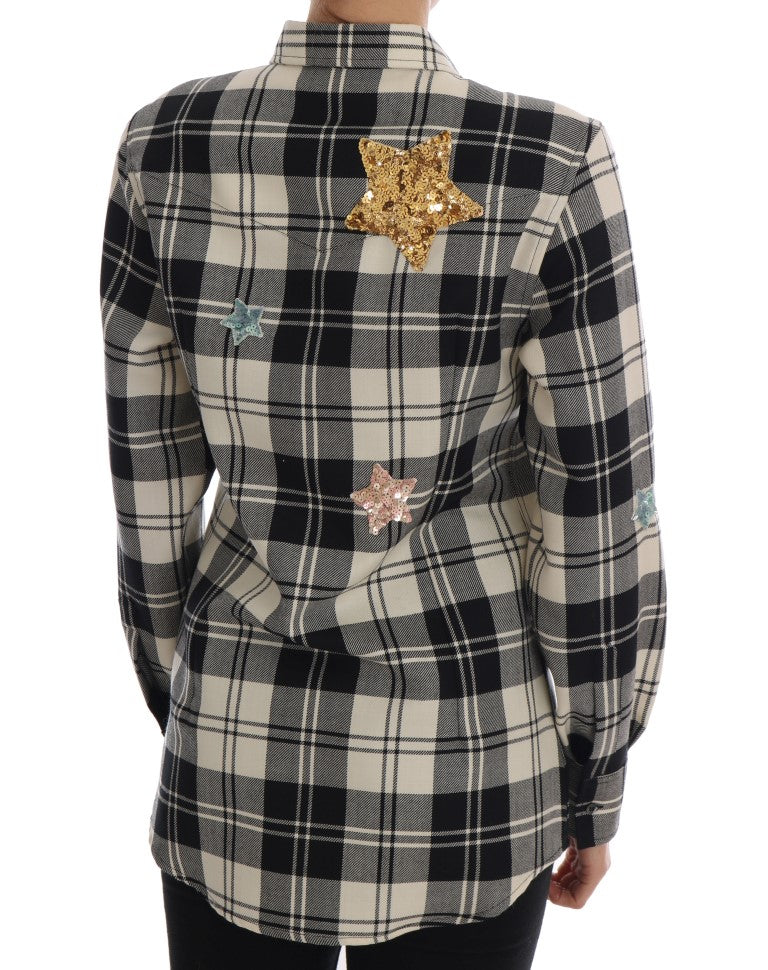 Enchanted Sequin Checkered Wool Shirt - GlamHub Luxury and Icon Brand Clothing