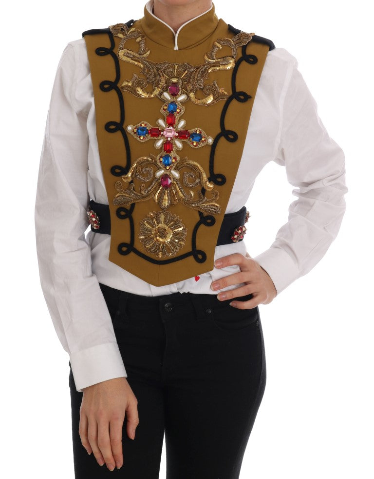 Runway Embellished Crystal Cross Vest - GlamHub Luxury and Icon Brand Clothing