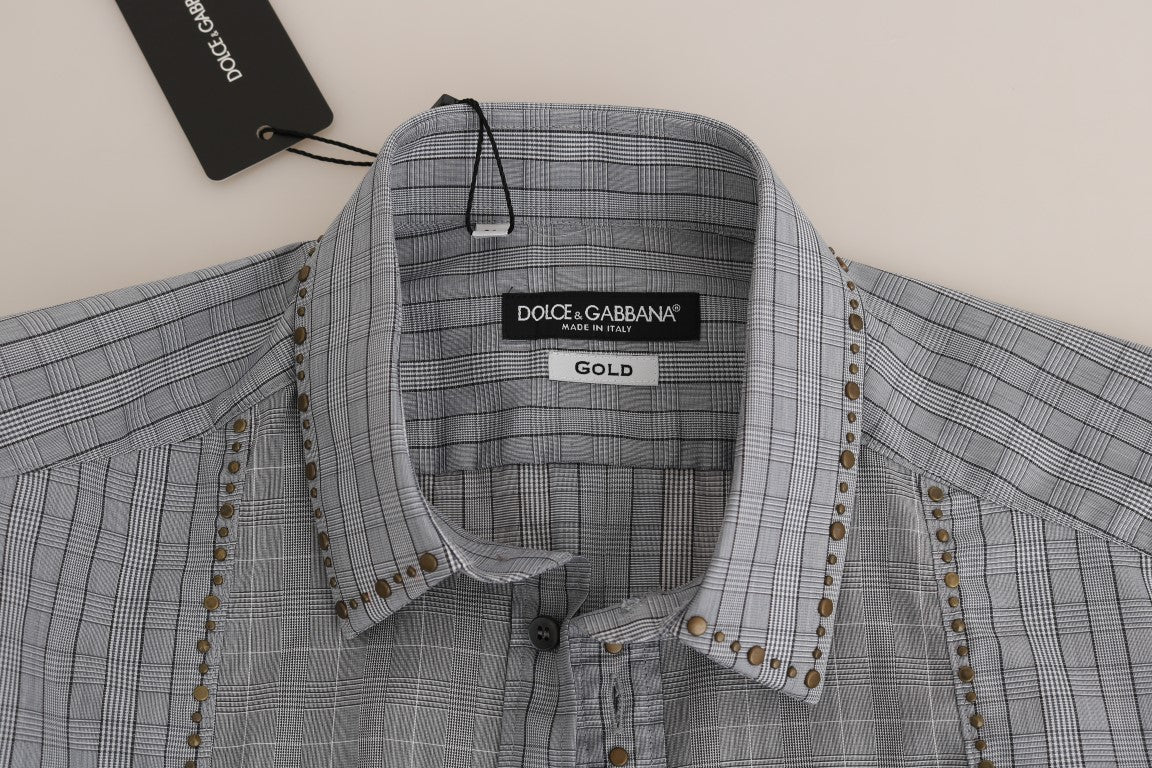 Elegant Gray Checkered Slim Fit Casual Shirt - GlamHub Luxury and Icon Brand Clothing