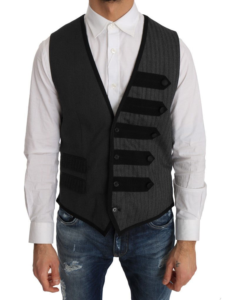 Elegant Gray Torrero Pattern Formal Vest - GlamHub Luxury and Icon Brand Clothing