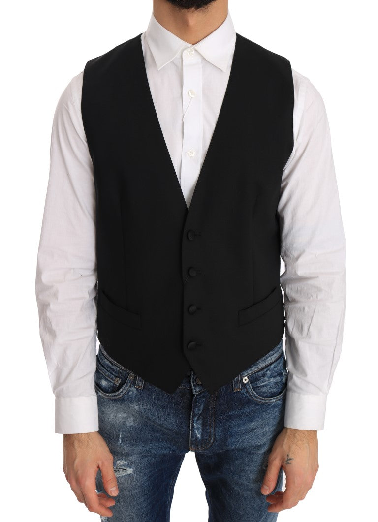 Elegant Slim Fit Formal Vest in Black - GlamHub Luxury and Icon Brand Clothing