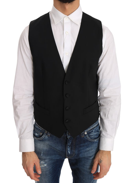 Elegant Slim Fit Formal Vest in Black - GlamHub Luxury and Icon Brand Clothing