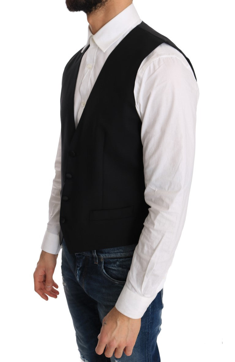 Elegant Slim Fit Formal Vest in Black - GlamHub Luxury and Icon Brand Clothing