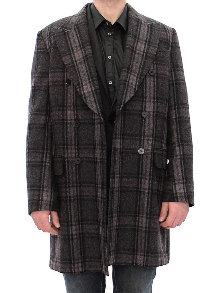 Sicilia Checkered Wool Blend Coat - GlamHub Luxury and Icon Brand Clothing