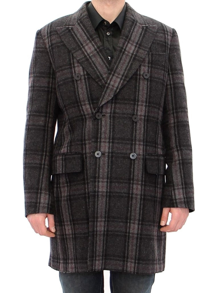 Sicilia Checkered Wool Blend Coat - GlamHub Luxury and Icon Brand Clothing