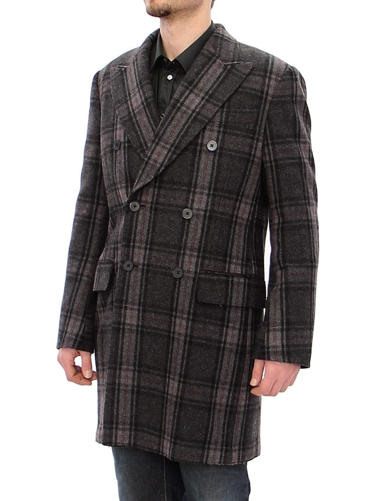 Sicilia Checkered Wool Blend Coat - GlamHub Luxury and Icon Brand Clothing