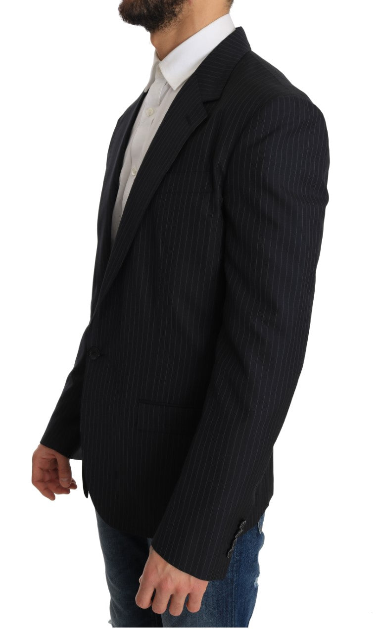 Elegant Slim Fit Striped Wool Silk Blazer - GlamHub Luxury and Icon Brand Clothing