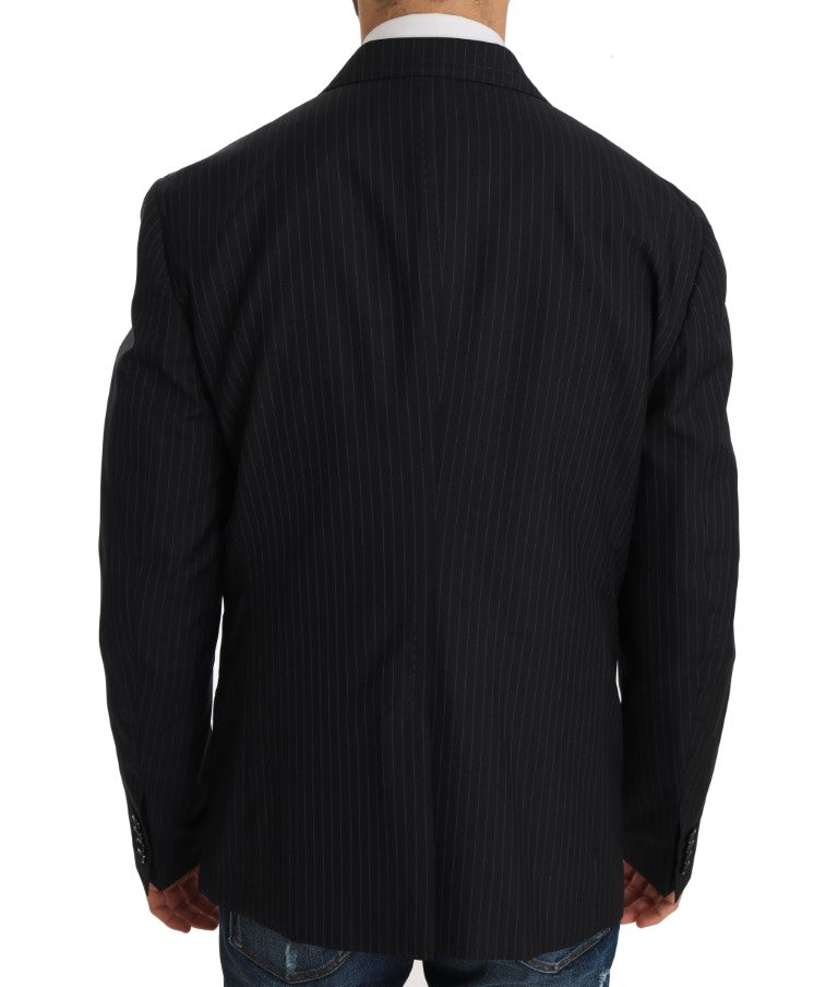 Elegant Slim Fit Striped Wool Silk Blazer - GlamHub Luxury and Icon Brand Clothing