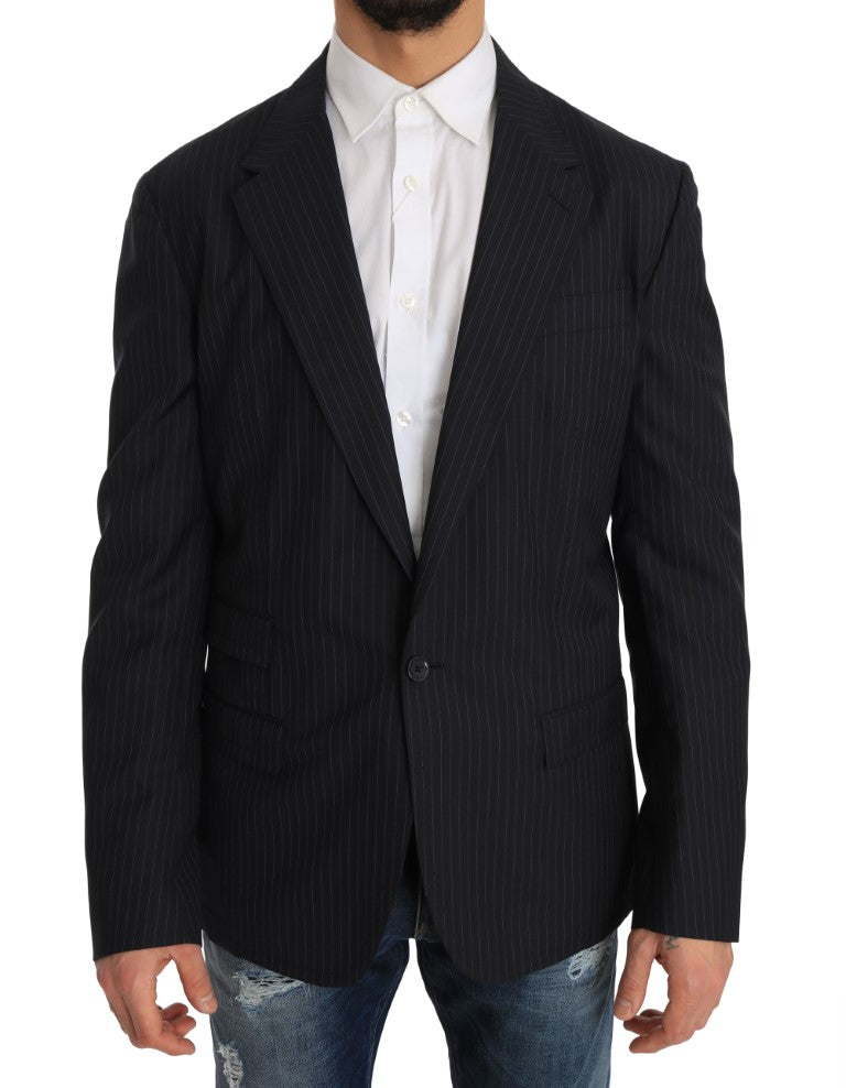 Elegant Slim Fit Striped Wool Silk Blazer - GlamHub Luxury and Icon Brand Clothing