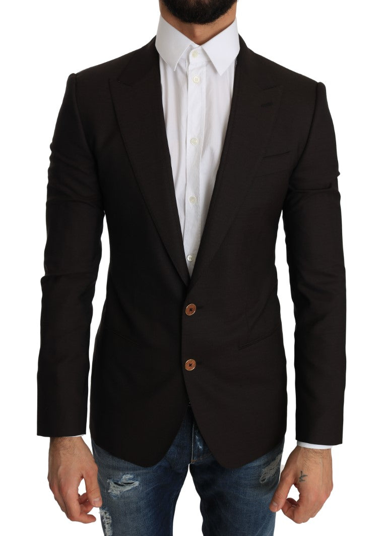 Sleek Slim Brown Virgin Wool Blazer Jacket - GlamHub Luxury and Icon Brand Clothing