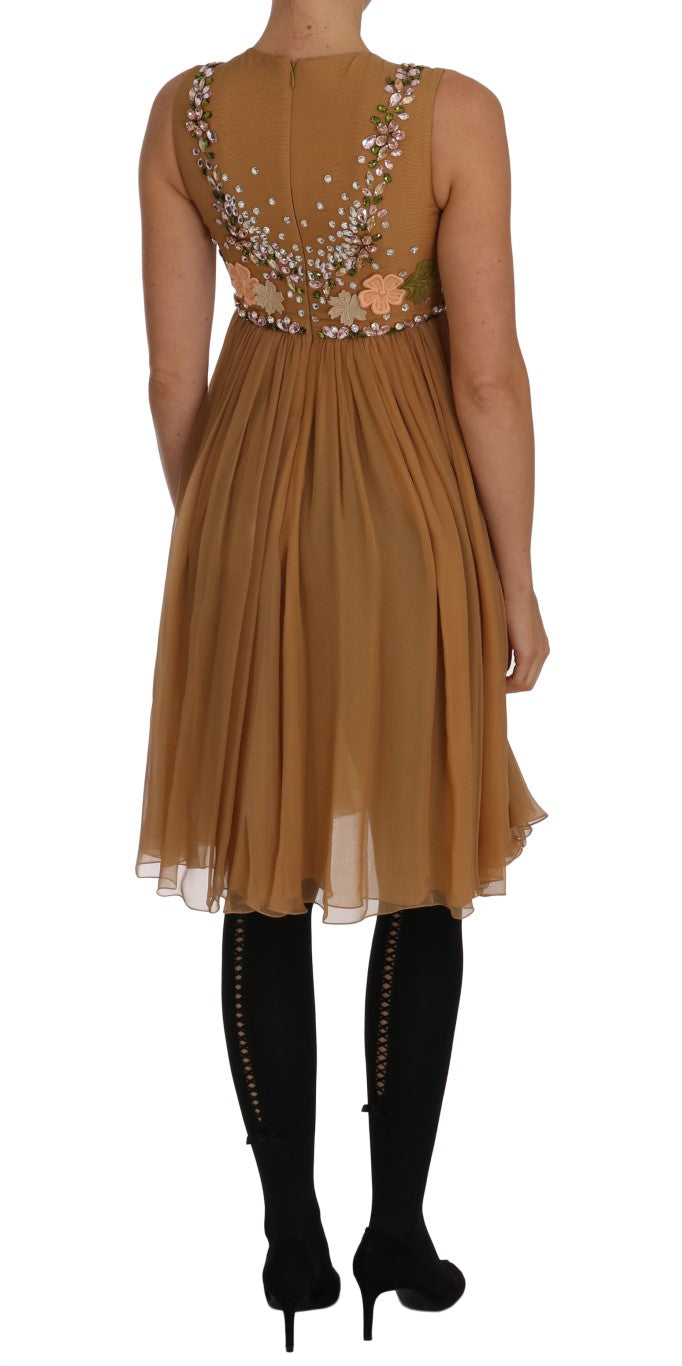 Exquisite Gold Silk A-line Dress - GlamHub Luxury and Icon Brand Clothing