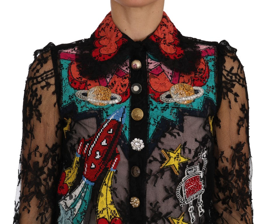 Floral Lace Embroidered Blouse with Crystals - GlamHub Luxury and Icon Brand Clothing