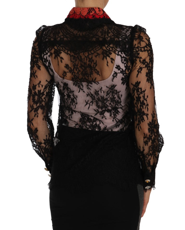 Floral Lace Embroidered Blouse with Crystals - GlamHub Luxury and Icon Brand Clothing