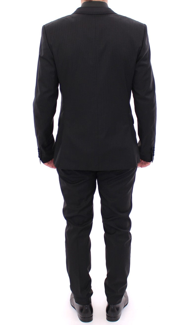 Elegant Black Striped Wool-Silk Blend Suit - GlamHub Luxury and Icon Brand Clothing