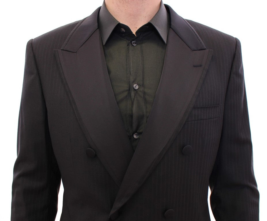 Elegant Black Striped Wool-Silk Blend Suit - GlamHub Luxury and Icon Brand Clothing