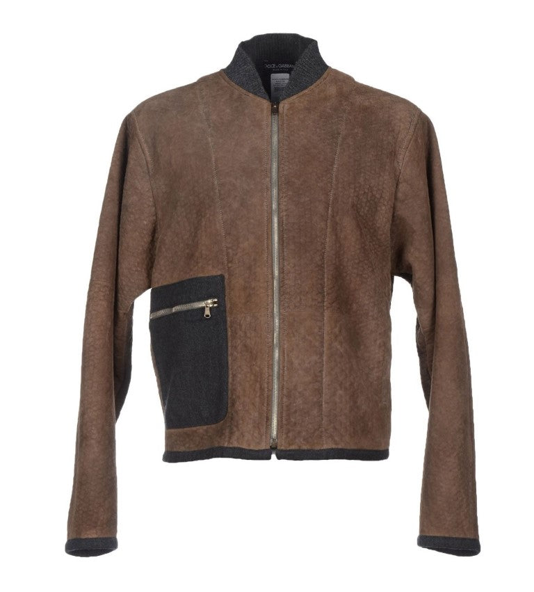 Elegant Leather & Wool Blend Jacket - GlamHub Luxury and Icon Brand Clothing