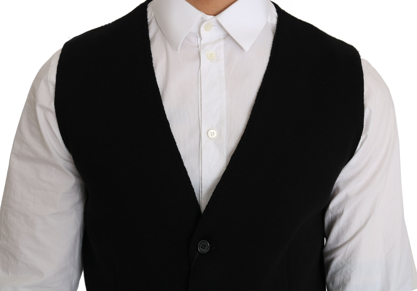 Sleek Black Cotton Formal Vest - GlamHub Luxury and Icon Brand Clothing