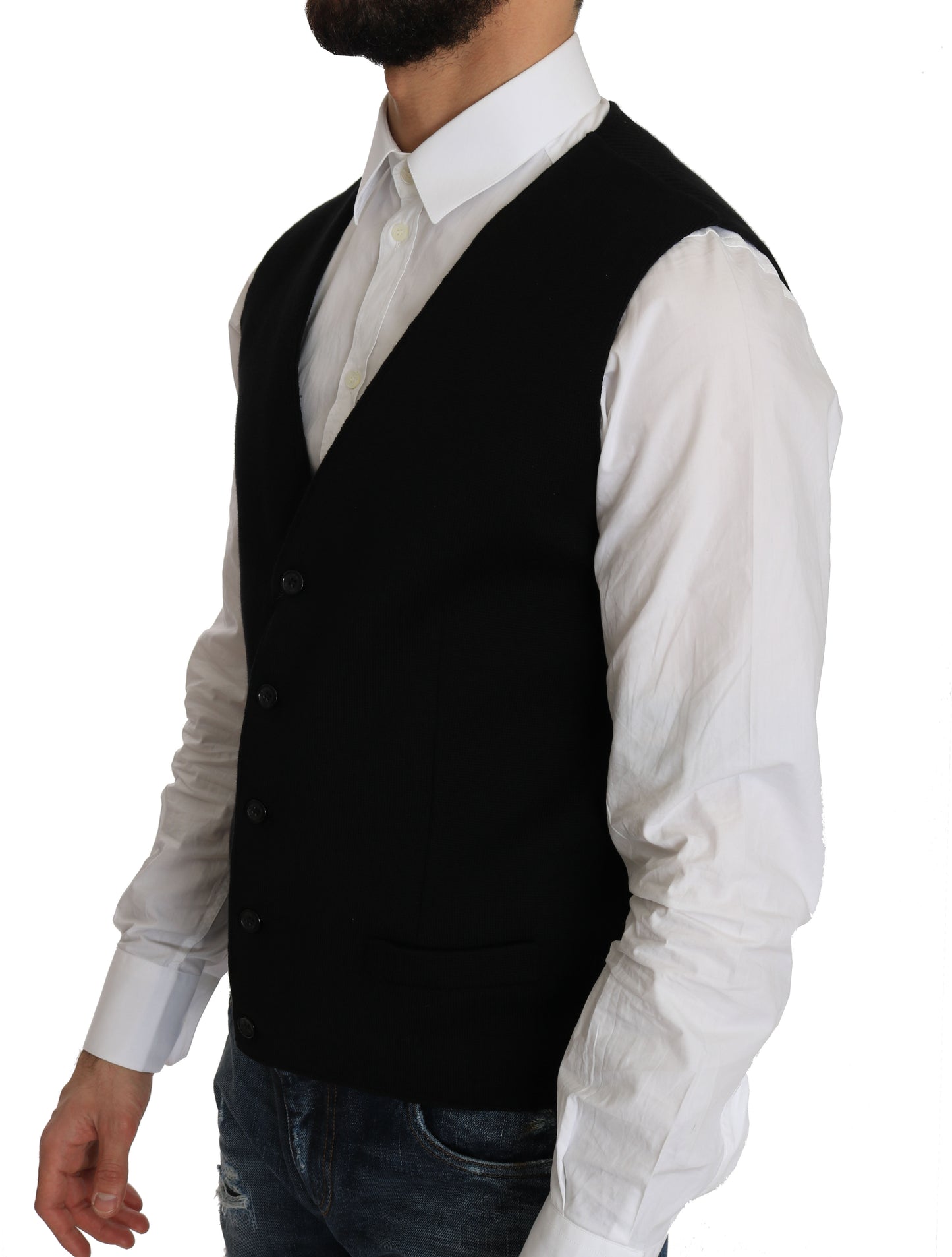 Sleek Black Cotton Formal Vest - GlamHub Luxury and Icon Brand Clothing