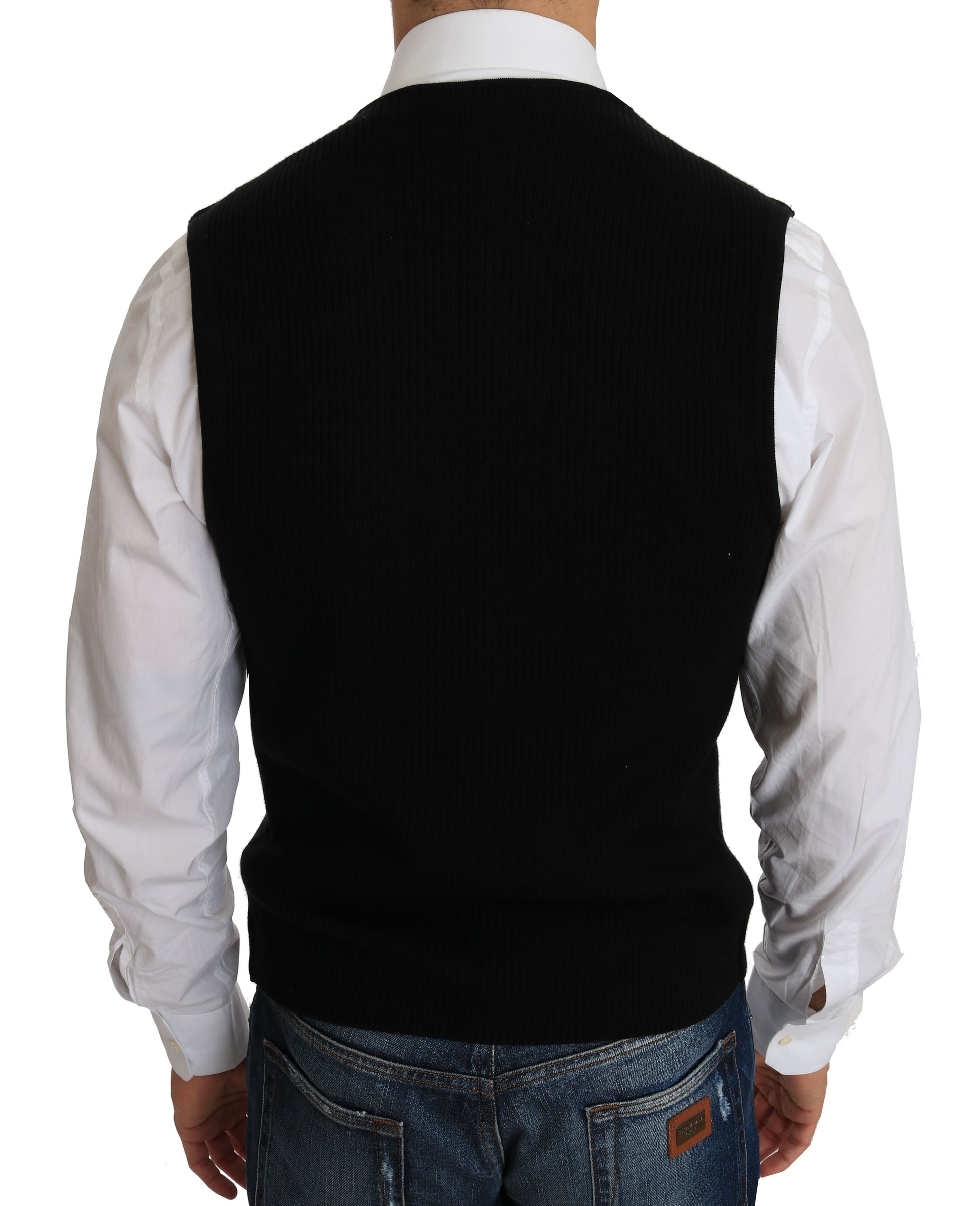 Sleek Black Cotton Formal Vest - GlamHub Luxury and Icon Brand Clothing