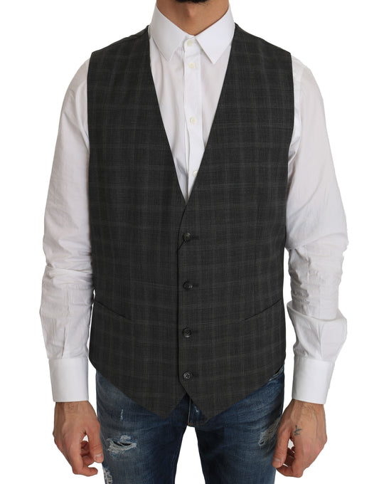 Elegant Checkered Wool Vest for the Urbane Man - GlamHub Luxury and Icon Brand Clothing