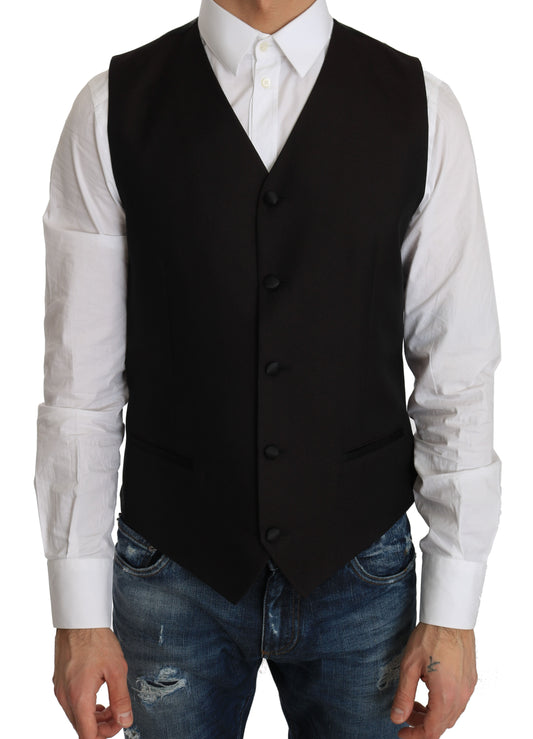 Elegant Black Silk Blend Formal Vest - GlamHub Luxury and Icon Brand Clothing