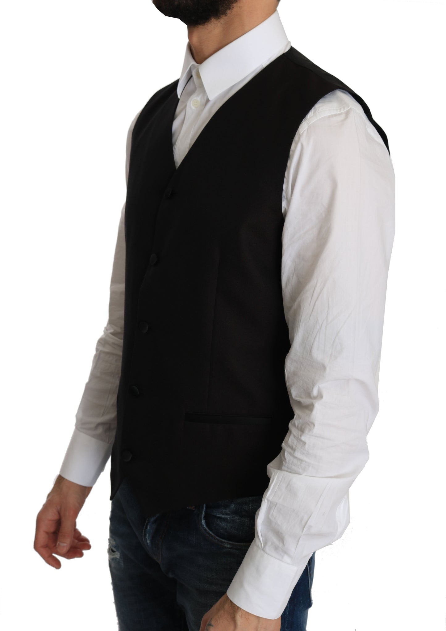 Elegant Black Silk Blend Formal Vest - GlamHub Luxury and Icon Brand Clothing