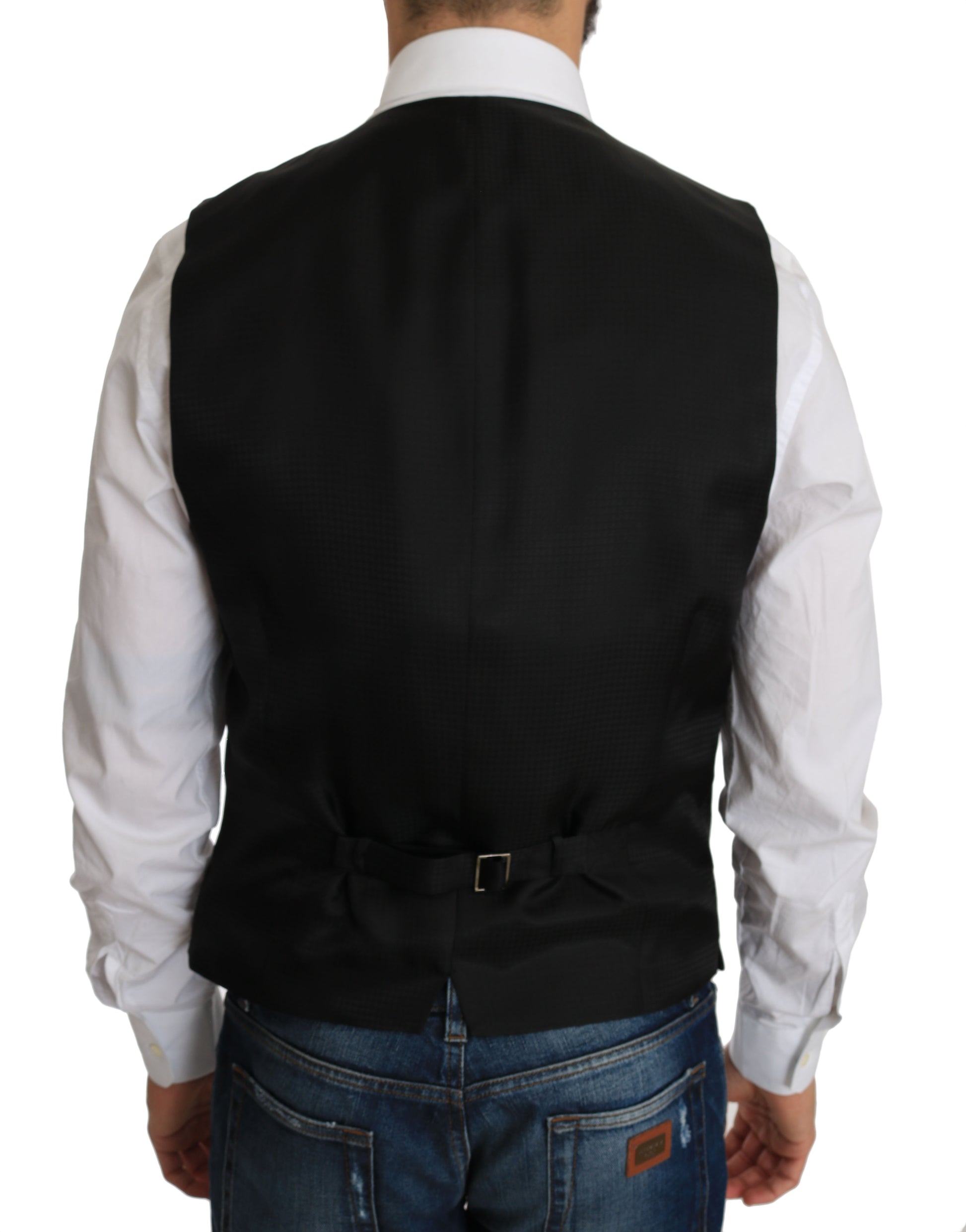 Elegant Black Silk Blend Formal Vest - GlamHub Luxury and Icon Brand Clothing