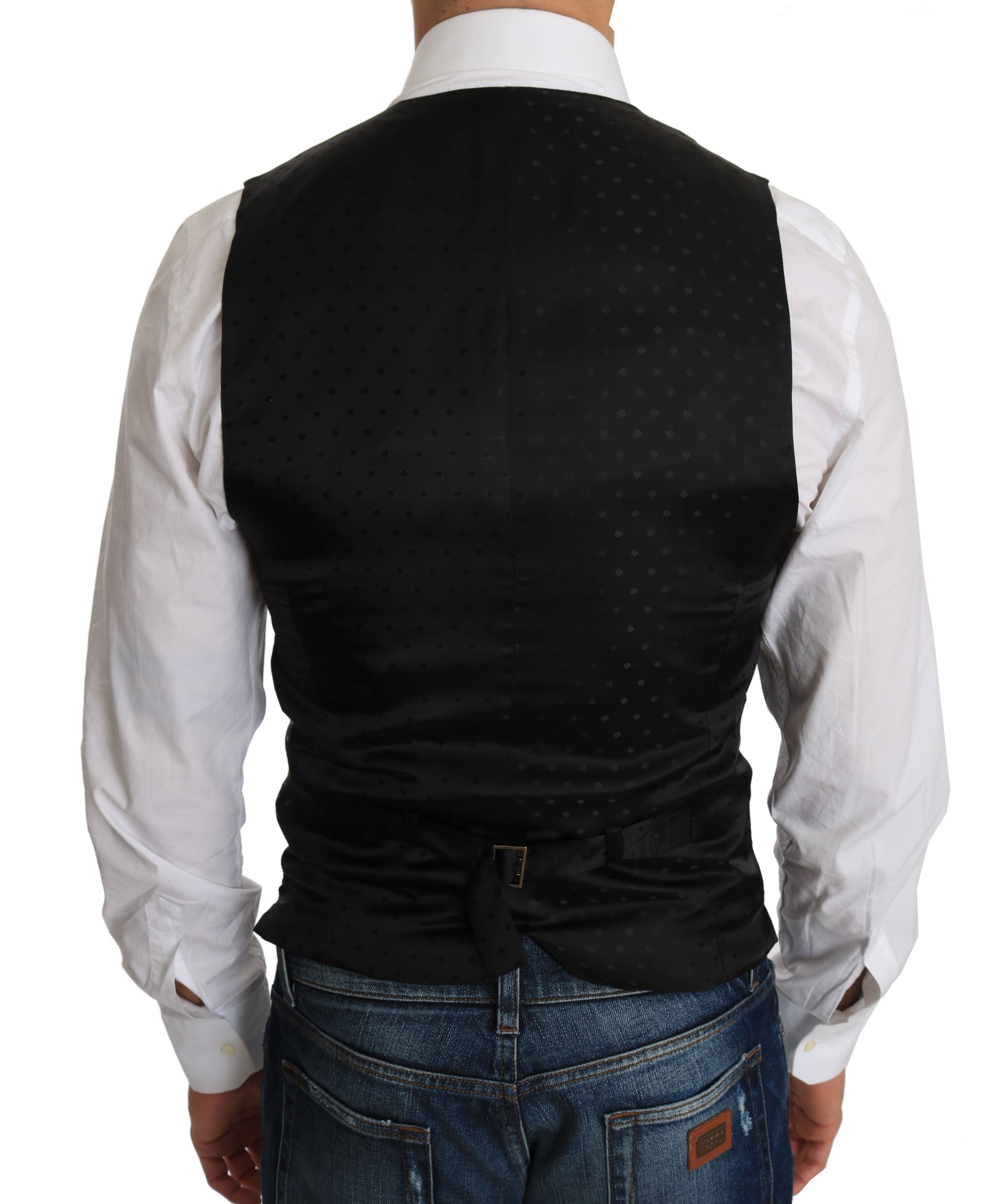 Sleek Black Wool Blend Formal Vest - GlamHub Luxury and Icon Brand Clothing