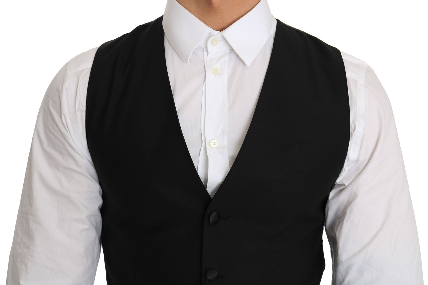 Sleek Black Wool Blend Formal Vest - GlamHub Luxury and Icon Brand Clothing