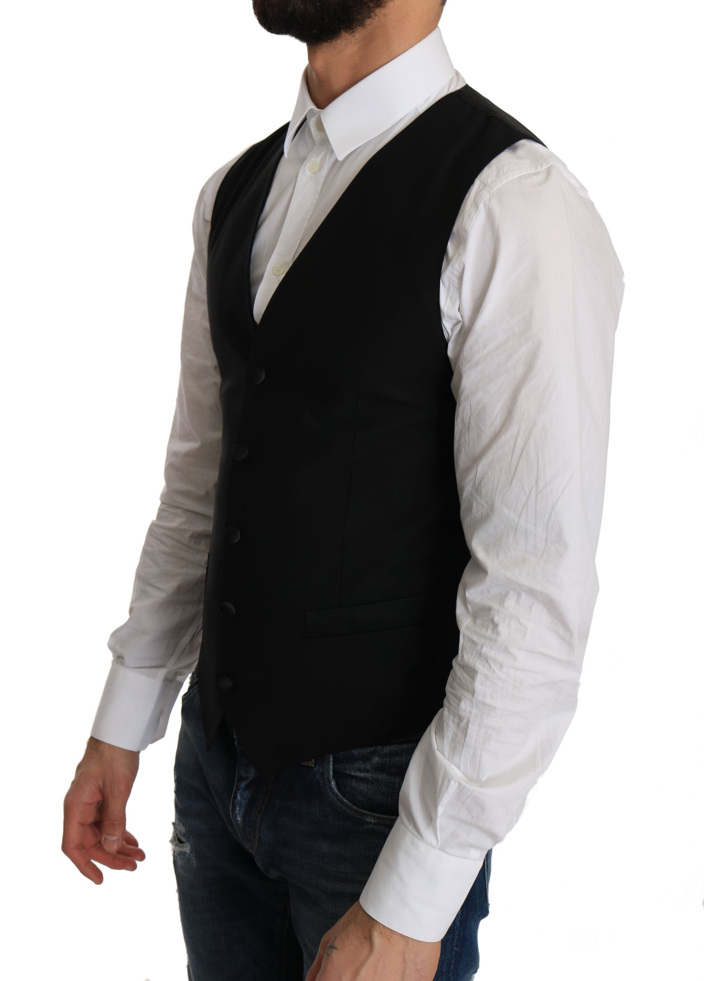 Sleek Black Wool Blend Formal Vest - GlamHub Luxury and Icon Brand Clothing