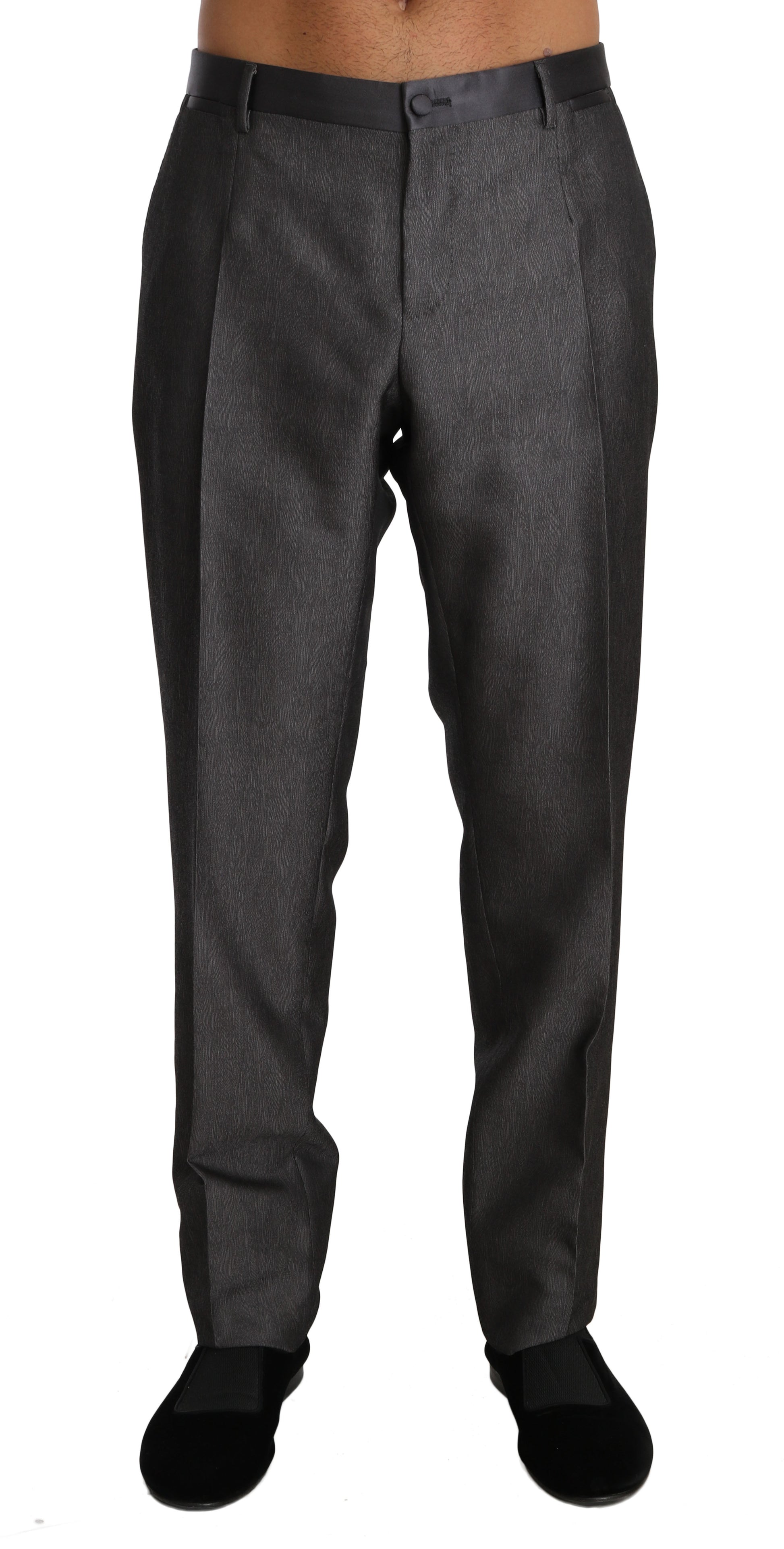 Elegant Patterned Gray Wool Blend Trousers - GlamHub Luxury and Icon Brand Clothing