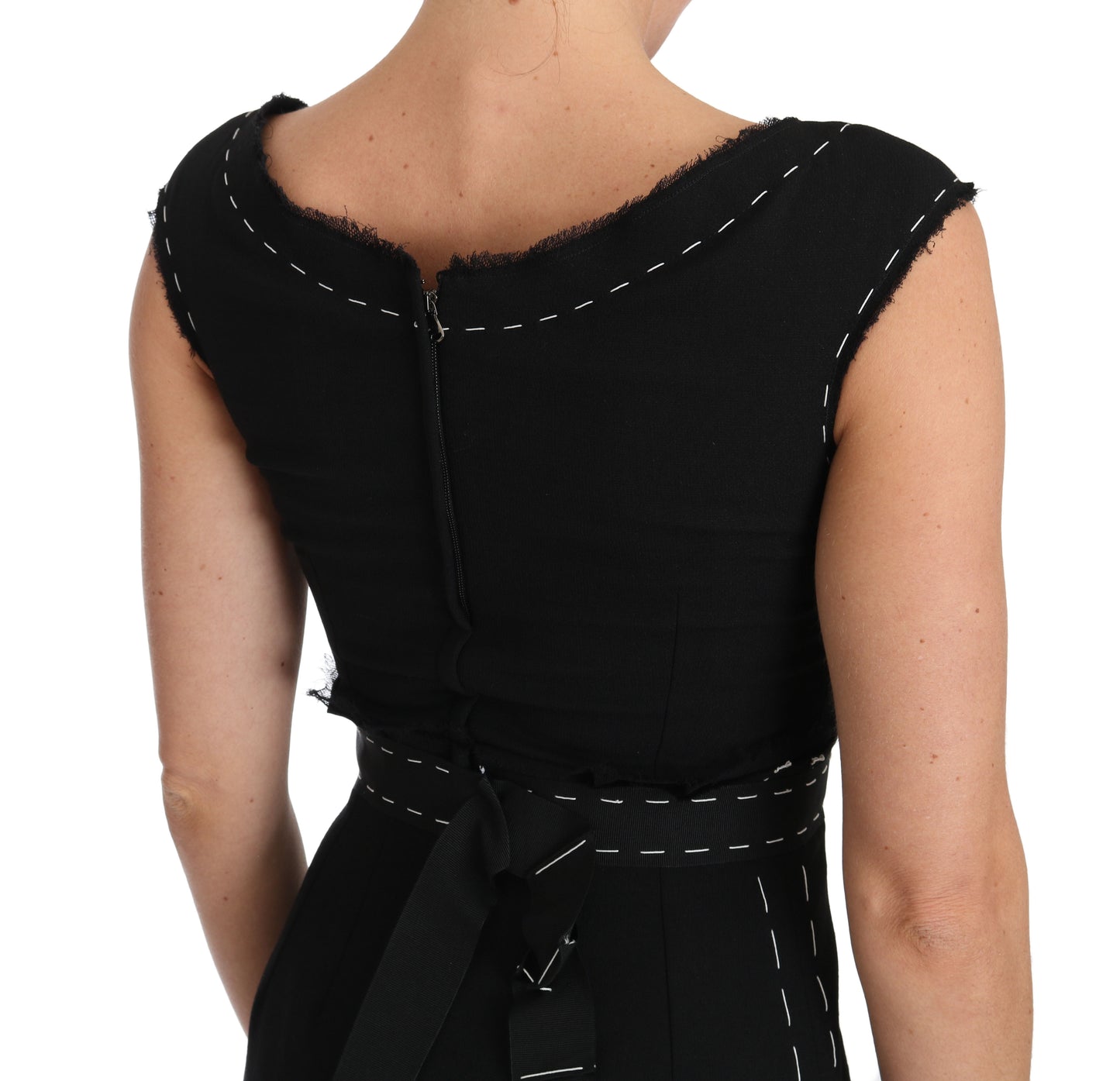 Elegant Black Sheath Wool Dress - GlamHub Luxury and Icon Brand Clothing