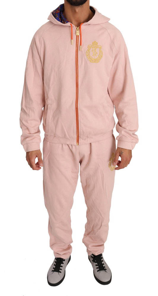 Elegant Pink Cotton Sweatsuit Luxury Comfort - GLAMHUB BOUTIQUE 