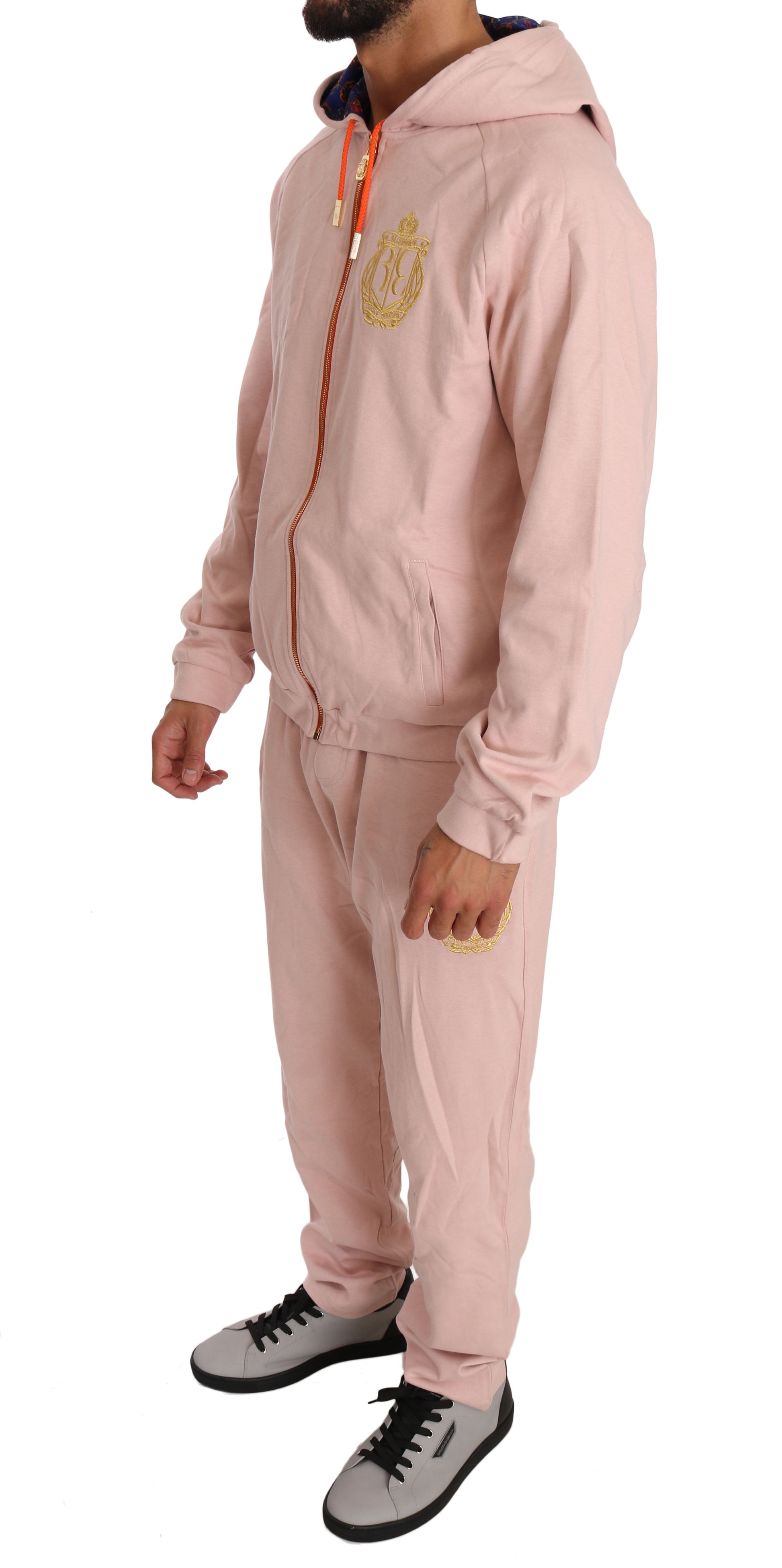 Elegant Pink Cotton Sweatsuit Luxury Comfort - GLAMHUB BOUTIQUE 