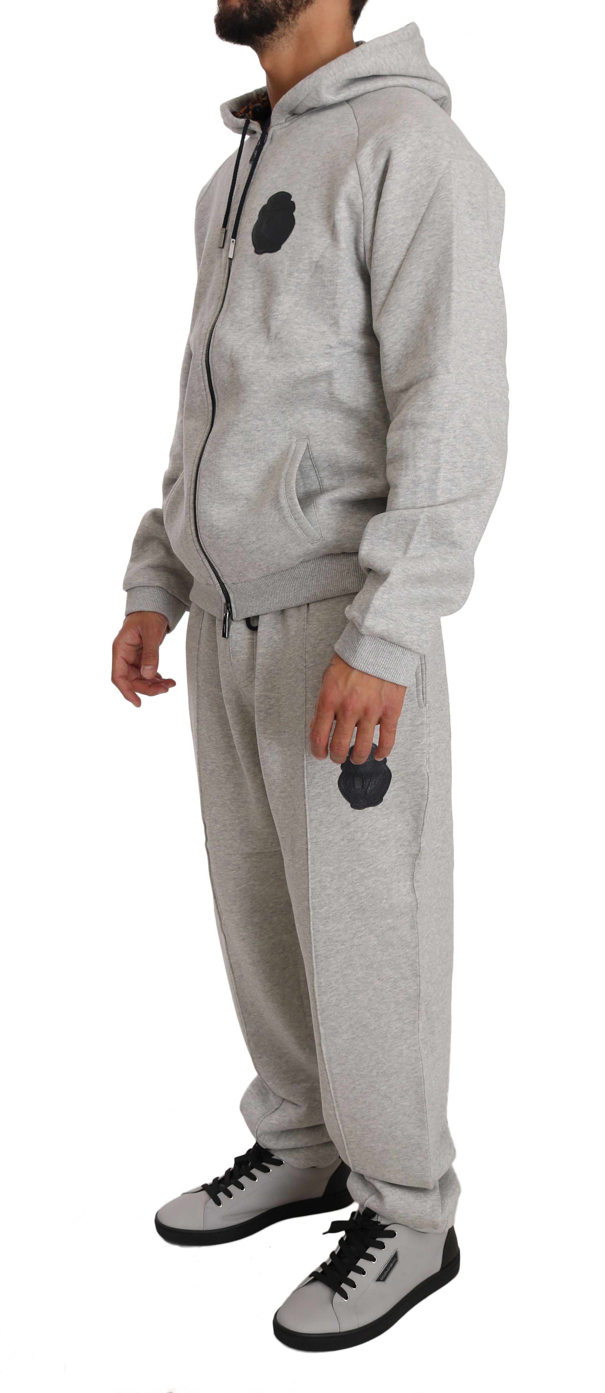 Elegant Gray Cotton Sweatsuit Ensemble - GLAMHUB BOUTIQUE 