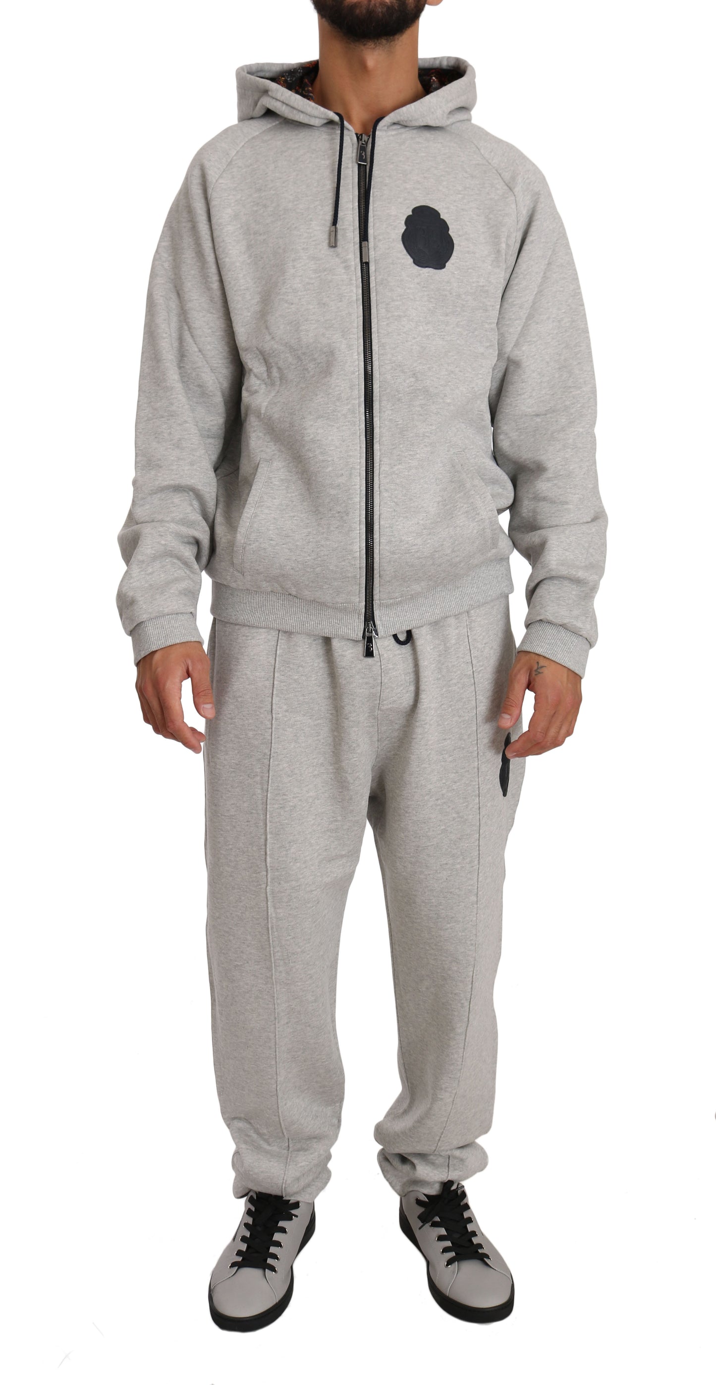 Elegant Gray Cotton Sweatsuit Ensemble - GLAMHUB BOUTIQUE 