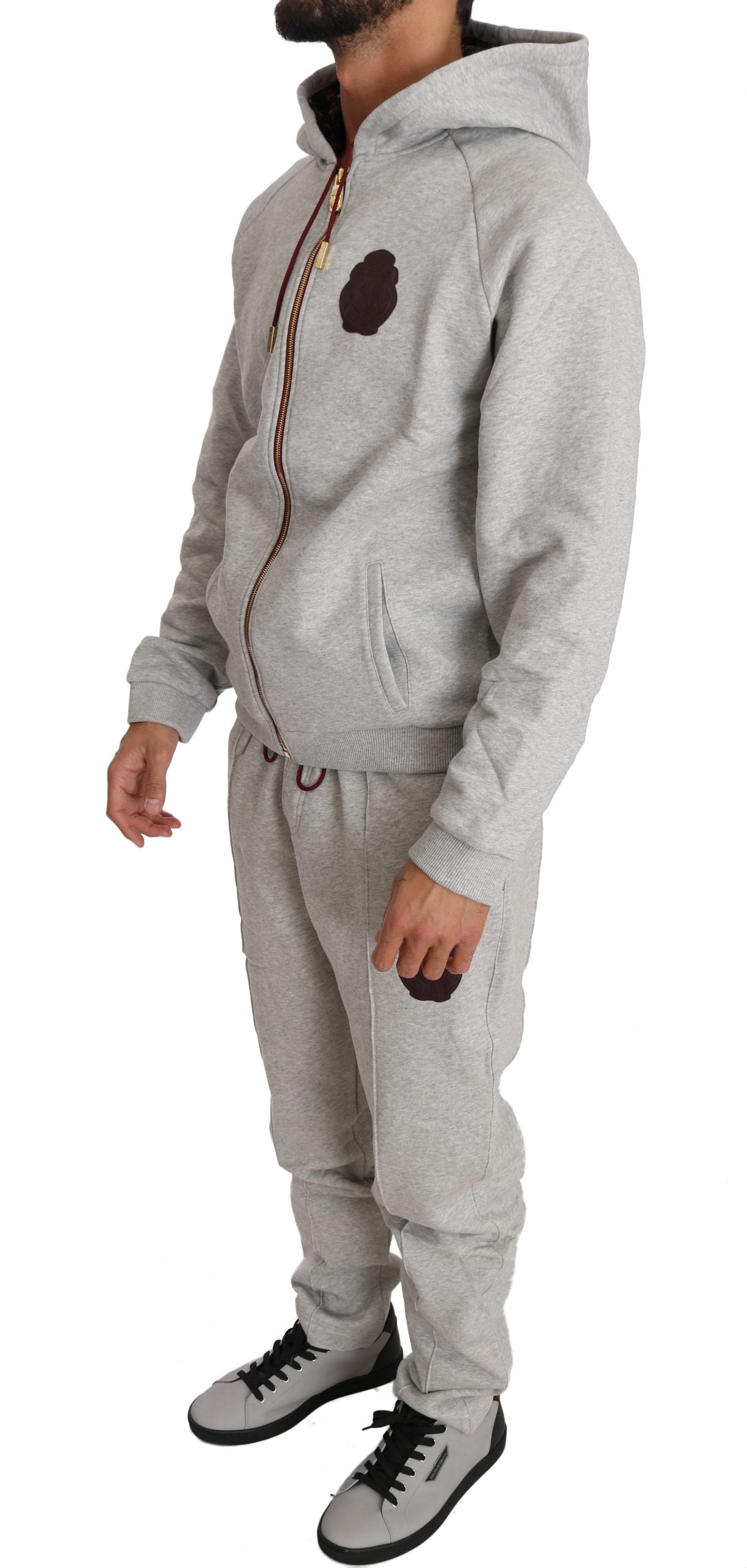 Elegant Gray Cotton Sweatsuit Ensemble - GLAMHUB BOUTIQUE 