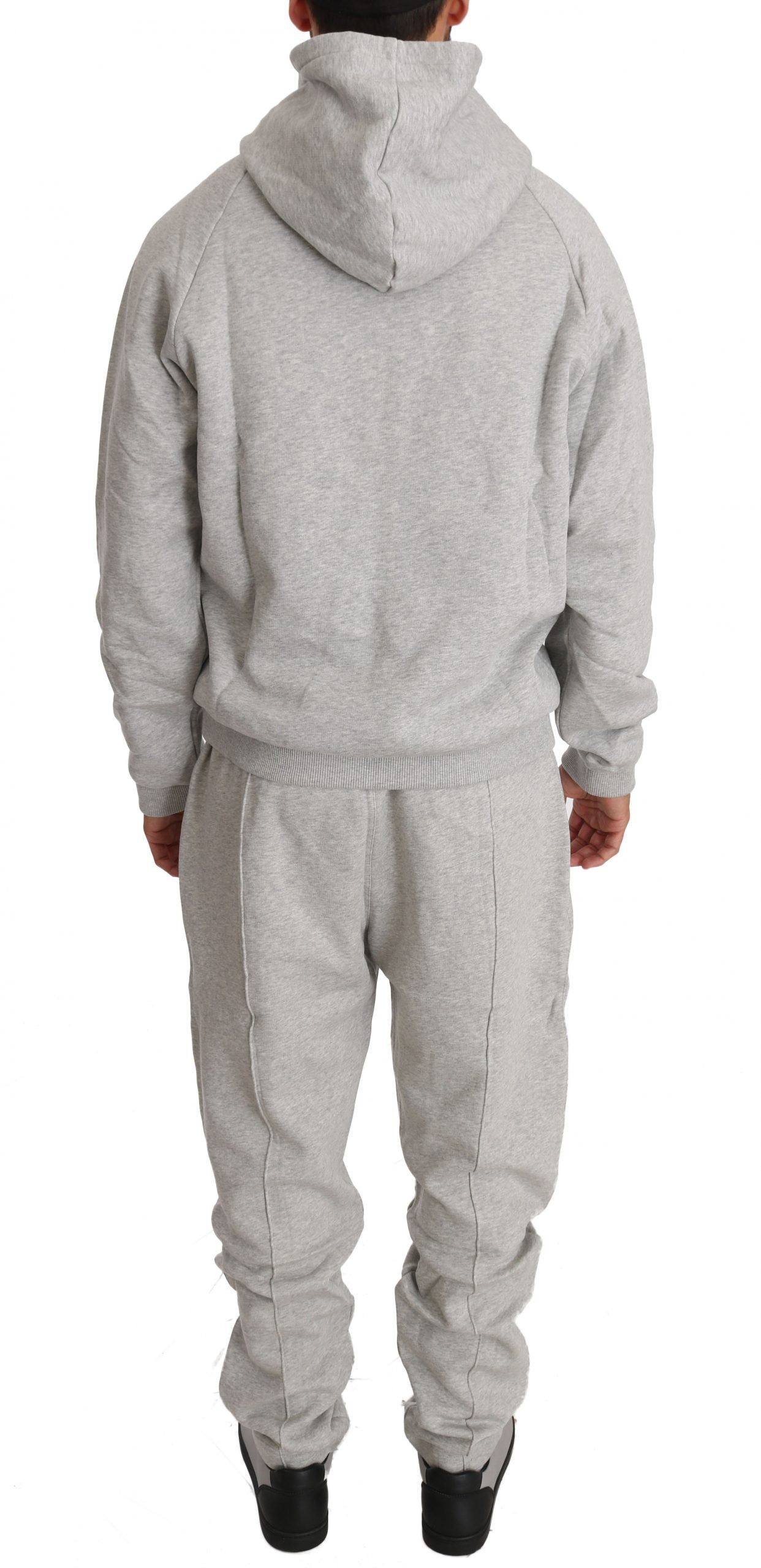 Elegant Gray Cotton Sweatsuit Ensemble - GLAMHUB BOUTIQUE 